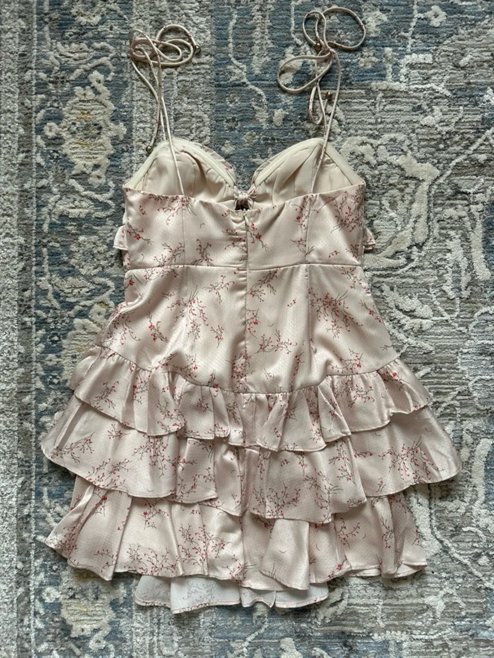 Hello Molly Champagne Pink Floral Ruffle Mini Dress with Bow Detail - Picture 4 of 4